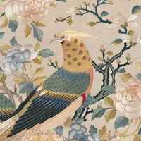 Papier peint mural brodé personnalisé, fleurs botaniques peintes à la main, oiseaux, broderie chinoiserie, art brodé sur soie chinoise