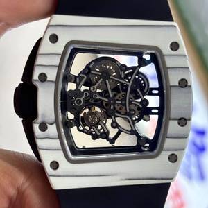 Reloj mecánico de moda para hombre, diseño hueco con correa de fibra de carbono blanca 061, doble cadena, estilo casual para el día a día, el más vendido. - Product Image 6