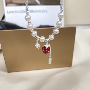Collar de Plata con Perla de Fresa, Colgante de Plata de Ley S925, Estilo INS para Mujer, Cadena para Clavícula Linda y Dulce, Uso Diario - Product Image 3