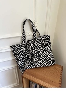 Cotton <b>Canvas</b> Zebra Print Tote <b>Bag</b> <b>Large</b> Capacity Minimalist Daily Shoulder <b>Bag</b> OEM - Product Image 5
