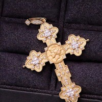 Collier Pendentif Croix en Or Massif 18K avec Diamant de Laboratoire, Collection Heirloom Saison d'Entraînement Style Dua Lipa, Bijoux pour Homme et Femme