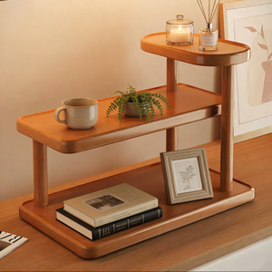 Cosmetic <b>Shelf</b> Solid Wood 2 Tier <b>Desktop</b> Organizer For Makeup Skincare Storage - Product Image 1