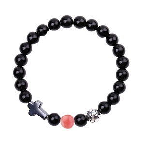 Bracelet élastique en perles <span class=keywords><strong>de</strong></span> <span class=keywords><strong>pierre</strong></span> d'onyx noir 8MM avec croix et breloque ballon <span class=keywords><strong>de</strong></span> football, cristal <span class=keywords><strong>de</strong></span> guérison, bijou fantaisie en pierres précieuses, cadeau pour homme - Product Image 3