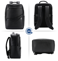 Sac à dos professionnel en cuir pleine fleur noir 15,6 pouces avec plusieurs compartiments pour ordinateur portable et voyage