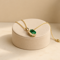 Kalung Liontin Kristal Rhinestone Potongan Oval Minimalis Prancis, Trendi Berlapis Emas 14K, Perhiasan Rantai Mewah Ringan untuk Wanita