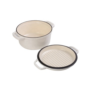 Juego de utensilios de cocina de esmalte blanco, calentador de alimentos aislado, cazuela combinada de hierro fundido 2-1 - Product Image 3