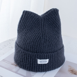Venta al por mayor Beanie Hat Little Devil Striped Knitted Wool Cap Winter Cute Cat Ears Pointed Pullover Sombreros <span class=keywords><strong>de</strong></span> mujer - Product Image 5