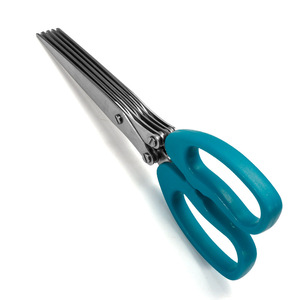 Stainless Steel Five Layer Scallion <b>Scissors</b> Blue Handle <b>Kitchen</b> Utensil Home Use Straight Head - Product Image 1