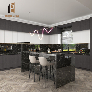 Luxuriöse Hochwertige Maßgefertigte Modulare Moderne Schwarze Küchenschränke mit Holzlaminat Umweltfreundliche Marmor-Arbeitsplatte Spüle - Product Image 1