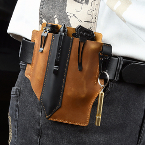 Sac banane pour hommes Crazy Horse en cuir véritable Outils Holster <span class=keywords><strong>Ceinture</strong></span> Sac Multitool <span class=keywords><strong>Gaine</strong></span> Outil Taille Sac Hommes avec porte-clés - Product Image 1