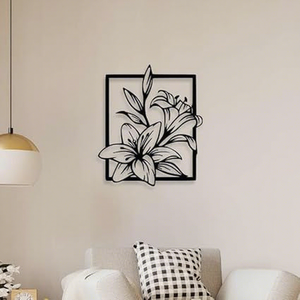 Décoration murale minimaliste en métal, design floral découpé au laser, cadre rectangulaire, œuvre d'art décorative pour l'intérieur de la maison - Product Image 5