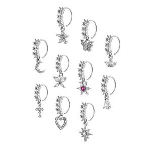 Anneaux de nez ouverts ajustables avec pierres brillantes, design croix et papillon, bijoux de piercing de nez personnalisés et tendance - Product Image 2