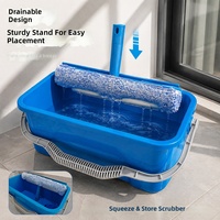Kit de nettoyage professionnel pour hôtels et foyers : Nettoyeur de vitres à longue portée avec perche télescopique, raclette, seau bleu et serviette