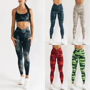 New Fashion Front V High Taille Butt Lift Beute Leggings weiche Trainings strumpfhose Frauen Krawatte Dye Yoga Hosen Leggings