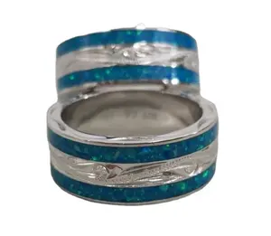주문 925 순은 하와이 원석 반지, 호감 단백석 보석 반지, 결혼식을 위한 본래 주옥 단백석 남자의 반지