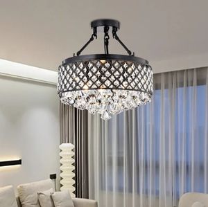 Lámpara de araña de cristal, marco de metal de malla Iorn negra, accesorio de luz de techo de montaje empotrado para dormitorio - Product Image 4