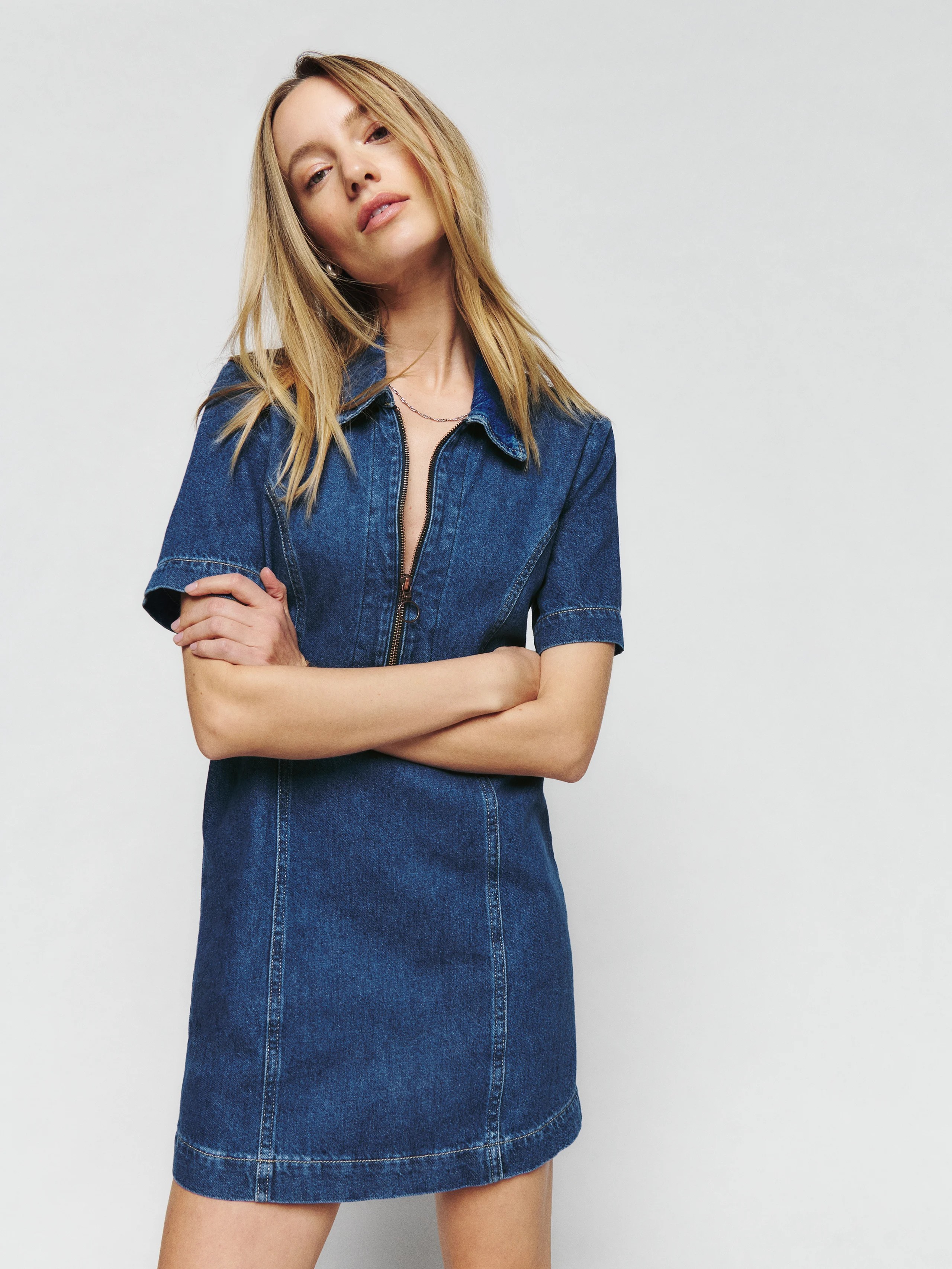 1/4 Quarter Y2k Zipper Denim Dress Short Sleeve Blue Washed Fashion Jean  Dresses Denim for Women| Alibaba.com