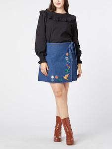 Jupe en jean brodée taille haute pour femme, grande taille, style Y2K, 100 % coton, vente en gros, ODM/OEM personnalisée, collection été - Product Image 5