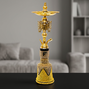 Cachimba albanesa de lujo, de alta calidad, de latón macizo pesado, con acabado lacado en oro, decorativa, única, de simulación egipcia, tipo recto. - Product Image 6