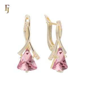 Bijoux FJ Fallon, boucles d'oreilles en or, fermoir russe, triangle avec <span class=keywords><strong>pavé</strong></span> croisé, élégantes, en laiton non ternissant - Product Image 4