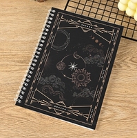 Carnet de notes à spirale en PU noir et or avec motif étoile, couverture de cartes de tarot, cadeau