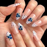 Uñas Postizas Acrílicas de Estilo Francés con Diseños Predefinidos (Almendradas, Stiletto, Mariposa), Pegamento Incluido, 10 Piezas