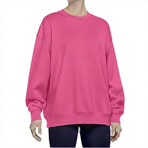 Sudaderas Extra Grandes de Cuello Redondo para Mujer, Color Rosa Sólido, Hombros Caídos, Manga Larga, Algodón Transpirable, Sudaderas con y sin Capucha - Product Image 1