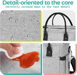 Large Tote <b>Insulated</b> Lunch Bag with <b>Custom</b> Logo Adult Casual Shoulder Strap Lunch <b>Box</b> for Women Side Pockets Water Bottle Holder - Product Image 5