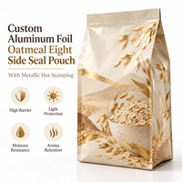 Sachet personnalisé en aluminium à huit soudures latérales pour flocons d'avoine avec marquage à chaud pour la vente au détail et la vente en gros