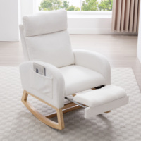 015B- Chaise à bascule en tissu, chaise à bascule pour chambre d'enfant avec repose-pieds réglable, appui-tête épaissi, dossier haut, blanc