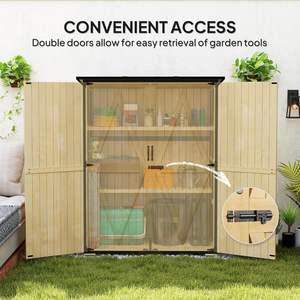 Armoire de rangement de jardin extérieure avec 2 portes verrouillables Pieds réglables Toit en asphalte en bois naturel <span class=keywords><strong>pour</strong></span> le rangement des remises de patio - Product Image 3