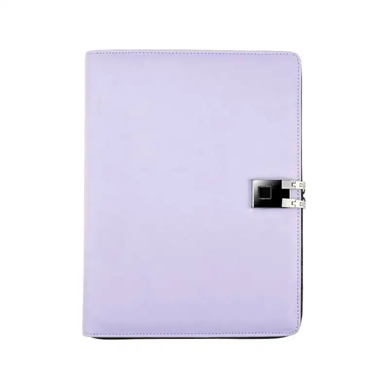 New Product Double Zipper Fingerprint Lock Portfolio Folder Leather Office Box File A4 File Package Business File Box Wholesale