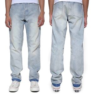 Jeans de Mezclilla Personalizados para Hombre, 100% Algodón, Pantalones de Mezclilla Azules de Corte Recto con Dobladillo sin Rematar - Product Image 1