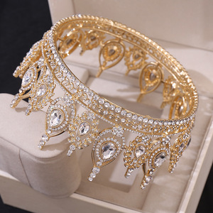 Diadème <span class=keywords><strong>de</strong></span> <span class=keywords><strong>reine</strong></span> en cristal <span class=keywords><strong>de</strong></span> luxe baroque, couronne complète ronde pour femmes - Product Image 2