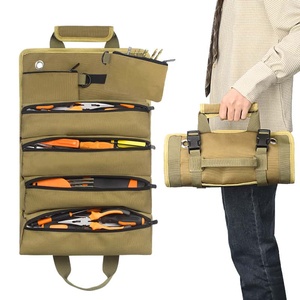 Organisateur de rangement en nylon noir avec compartiments zippés, sac portable pratique de style simple pour les voyages et l'usage quotidien - Product Image 6