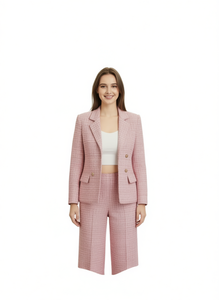 Tc322r Completo da donna a quadri rosa, vestibilità regolare, manica lunga, colletto con risvolto, stile da ufficio, abbigliamento primaverile - Product Image 1