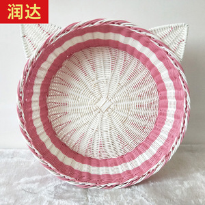 Cesta de Mimbre Ovalada para Mascotas, Cama Impermeable para Perros, Casa para Gatos con Almacenamiento, Tapete Extraíble y Lavable para Interiores, Tamaño Pequeño - Product Image 2