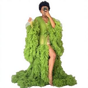 Robe de soirée longue en maille fine antistatique à col en V et manches longues pour femmes enceintes - Product Image 1