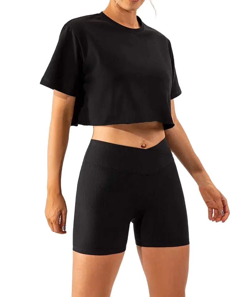 Спортивный женский комплект одежды для занятий йогой и активного отдыха с высокой талией и велосипедными шортами