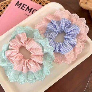 Coletero de Algodón Estilo Dulce, Cuadros Rosa y Azul, 16cm, Diadema Elástica Casual para Mujer - Product Image 3