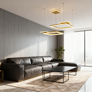Lustre LED moderne JACKSUN en or, <span class=keywords><strong>luminaire</strong></span> rectangulaire à 2 anneaux, <span class=keywords><strong>luminaire</strong></span> suspendu <span class=keywords><strong>contemporain</strong></span> réglable, <span class=keywords><strong>luminaire</strong></span> suspendu carré pour salon, <span class=keywords><strong>salle</strong></span> à <span class=keywords><strong>manger</strong></span> - Product Image 3