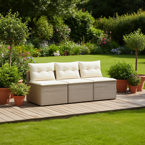 Conjunto de Sofá de Patio de 2 Piezas en Ratán Sintético PE Beige, sin Brazos, con Cojines de Espuma de Alta Densidad, Muebles de Jardín para Exteriores, Diseño Contemporáneo - Product Image 2