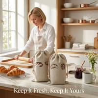 Sac à pain réutilisable en coton et lin personnalisé, grande capacité, sac de rangement pour sandwichs, sac de rangement pour aliments, lavable, portable, sac d'emballage pour collations de cuisine