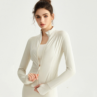 Jaket Yoga Wanita Berkualitas Tinggi Anti Angin Kerah Tegak Slim-Fit Lengan Panjang untuk Olahraga Luar Ruangan dan Fitness