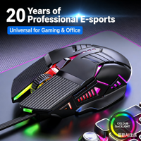 Souris de jeu filaire RGB S800, 3200 DPI, ergonomique, USB, avec 6 boutons, suivi optique silencieux à LED pour PC et ordinateurs portables