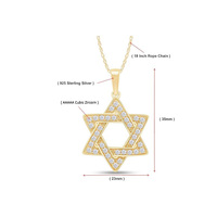 Collier étoile de David en argent 925 plaqué or 18 carats et rhodium Accessoire de mode tendance pour fiançailles ou mariage de femmes