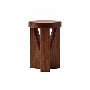 Wooden Round Stool Walnut <b>Black</b> 45Cm Height Living Room Bedroom <b>Side</b> <b>Table</b> - Product Image 5