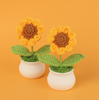 Ornement de tournesol en pot fait main au crochet, décoration florale artificielle tricotée douce pour bureau et table à domicile - Points de vente