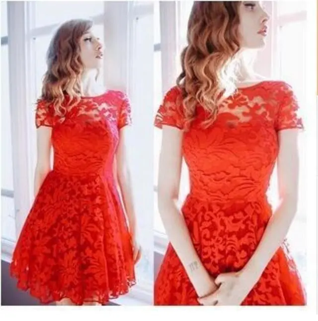 Elegant Lace Crochet Flower Vintage Women Summer Plus Size S〜5XLFeminino Party Dress