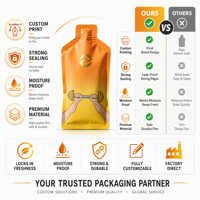 Pochette personnalisée imprimée de forme spéciale pour gel énergétique, thermoscellable, découpée à l'emporte-pièce, pochette verticale pour l'emballage de compléments nutritionnels sportifs
